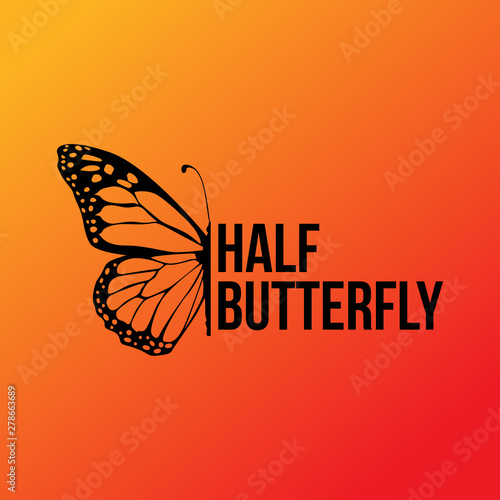 half butterfly wing sillhouette with editable text template icon or illustration