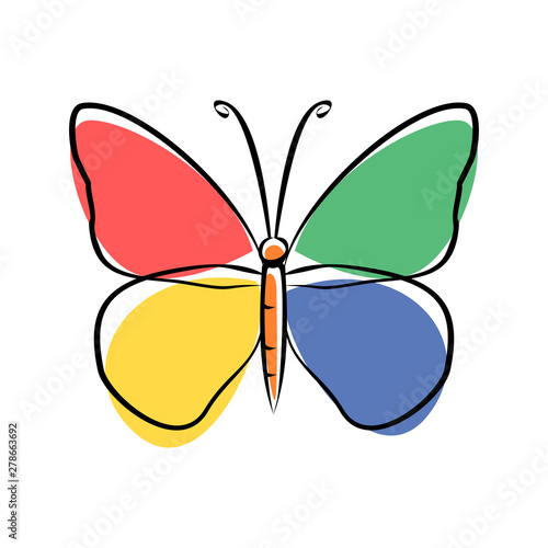 hand drawn butterfly icon with pastel colorfull wings isolated icon illustration