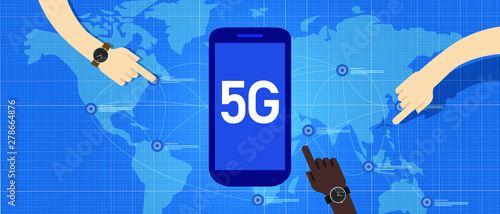 5g phone technology revolution connect worldwide. Smart and 5th generation network concept. Fast internet.