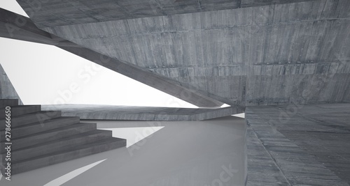 Abstract architectural concrete interior of a minimalist house. 3D illustration and rendering.