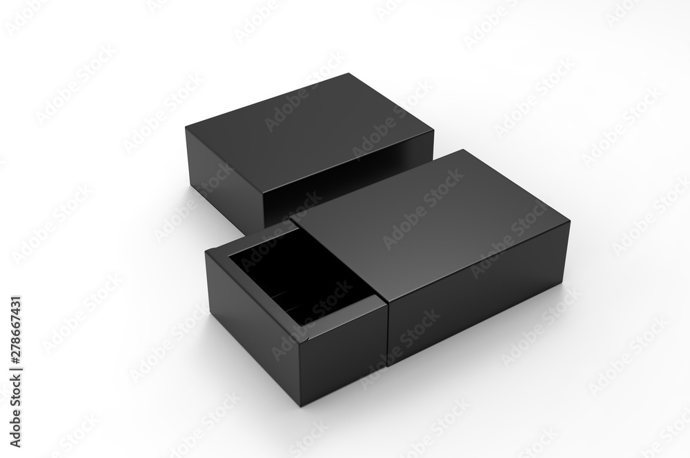 Blank sliding drawer box for branding presentation. 3d render illustration.