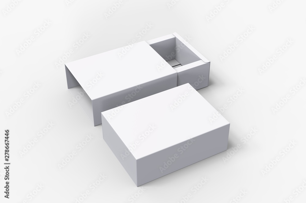 Blank sliding drawer box for branding presentation. 3d render illustration. Blank sliding drawer box for branding presentation. 3d render illustration.