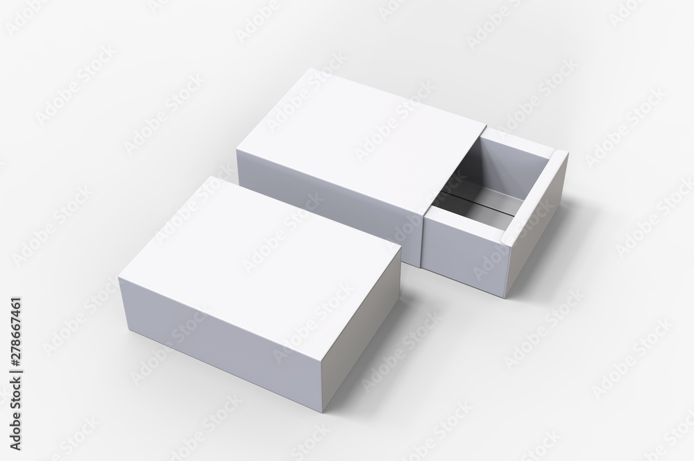 Blank sliding drawer box for branding presentation. 3d render illustration. Blank sliding drawer box for branding presentation. 3d render illustration.