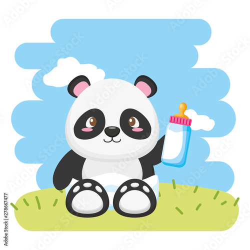 cute little bear panda with bottle milk