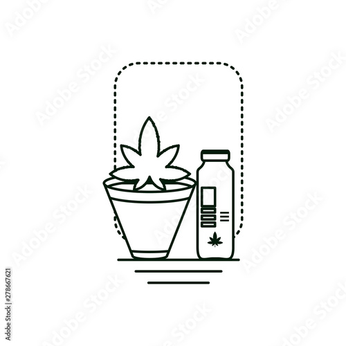 cannabis bottle product with houseplant