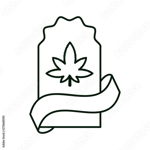 frame with cannabis leaf plant and ribbon
