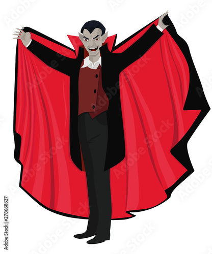 Dracula opened the cape. Vector illustration isolated on white background.