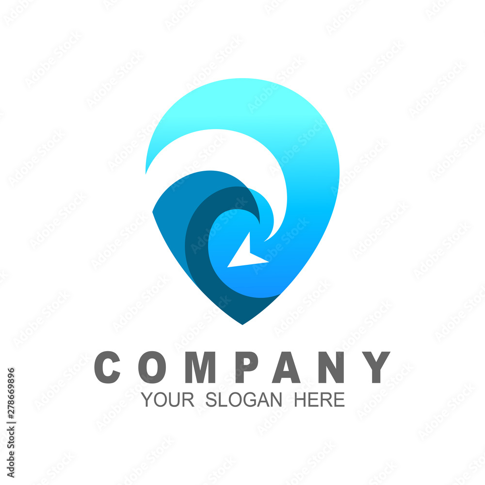 wave logo and airplane design illustration, map icon, location symbol wave logo and airplane design illustration, map icon, location symbol