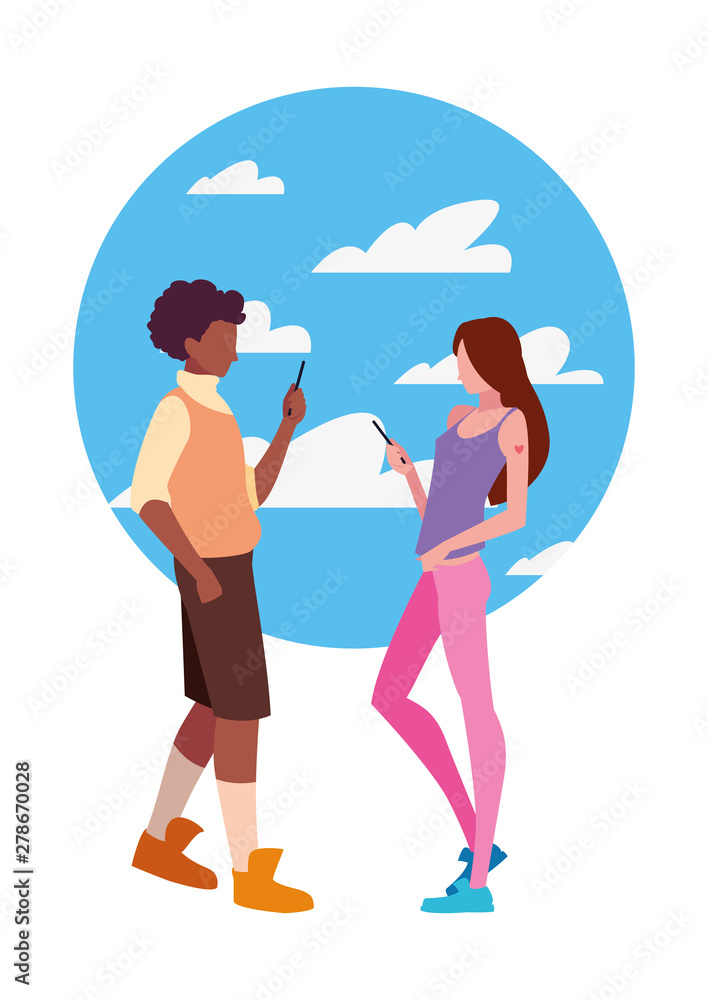 man and woman using smartphone man and woman using smartphone