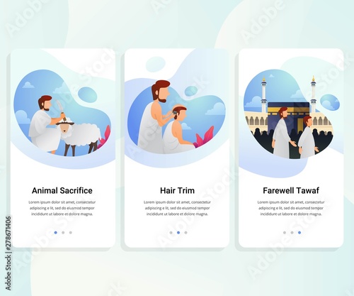 Hajj guide step by step user interface kit. vector illustration