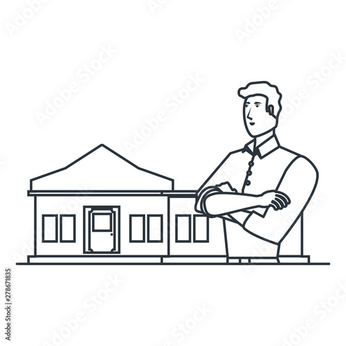 worker construction man with facade house