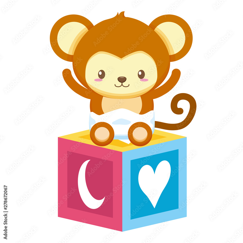 cute little monkey with block baby character cute little monkey with block baby character