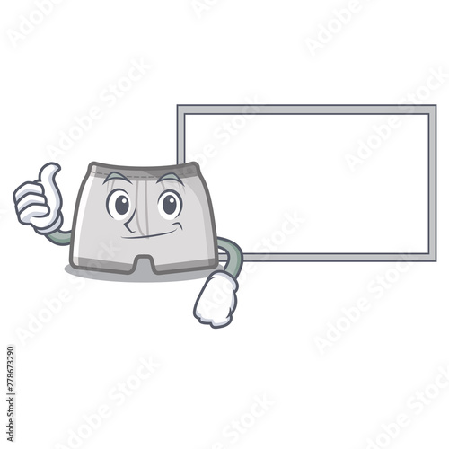 Thumbs up with board swimming trunks in the cartoon shape