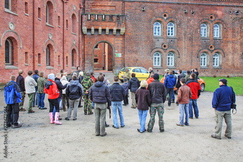KRAKOW,POLAND - APRIL 10, 2010: Group of tourists visiting 19th century Austro-Hungarian fortifications