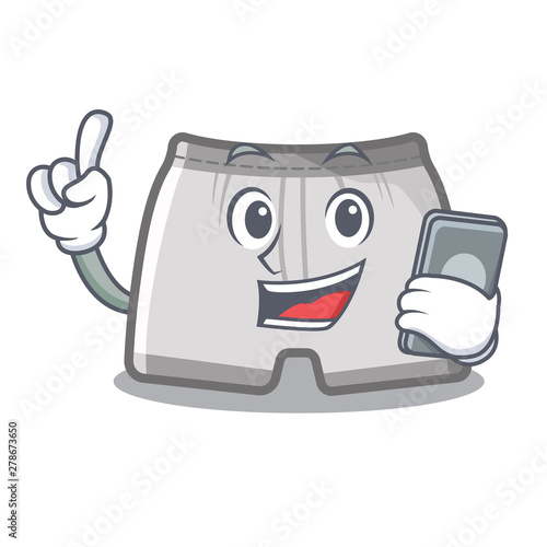 With phone swimming trunks in the cartoon shape