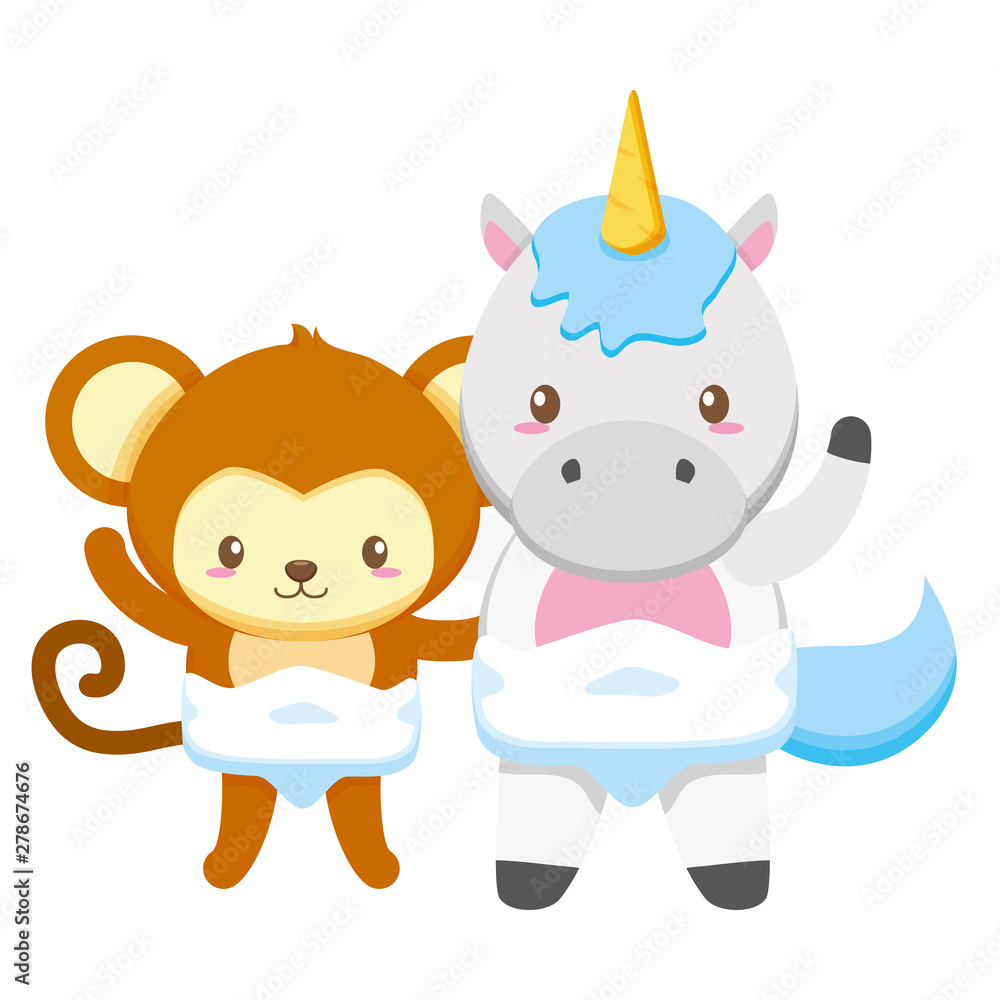cute little monkey and unicorn characters cute little monkey and unicorn characters