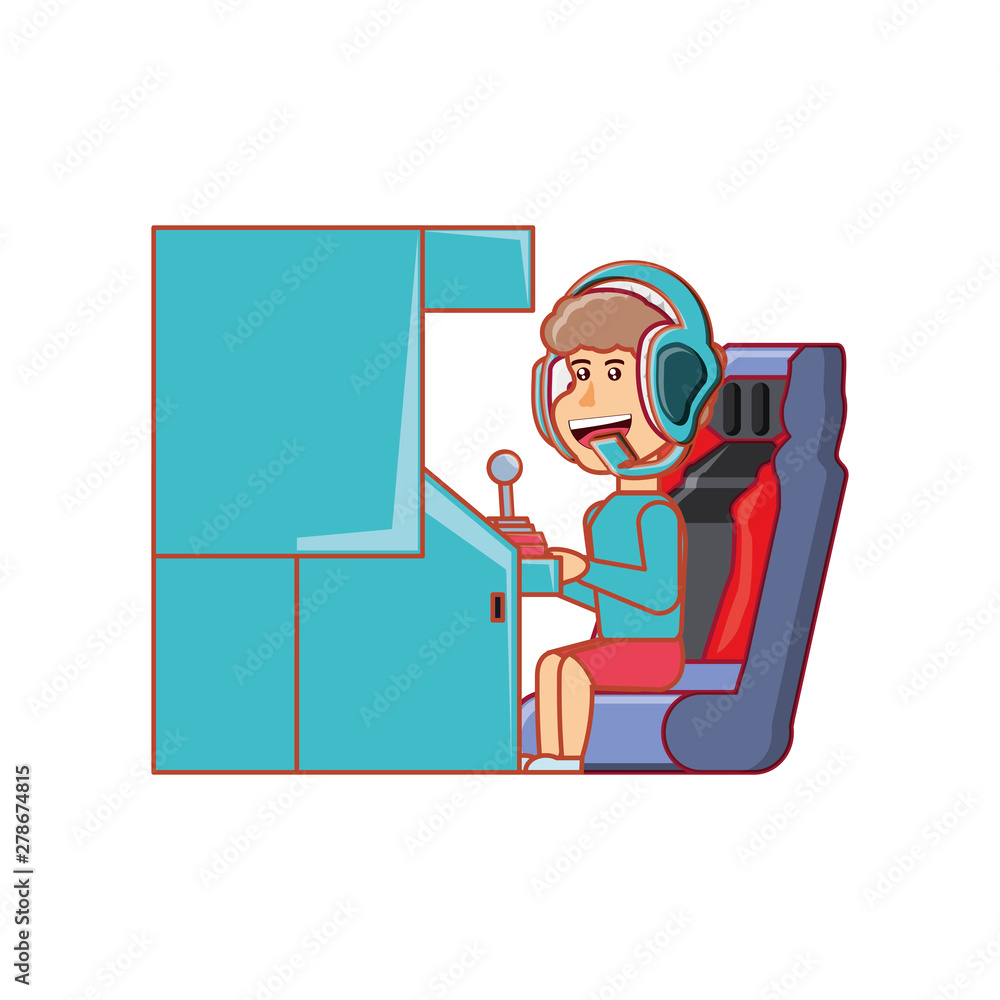 boy playing in retro console video game machine boy playing in retro console video game machine