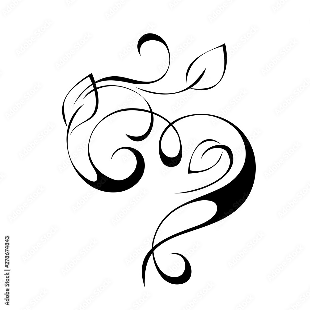 Obraz premium decorative element with curls and leaves in black lines on white background