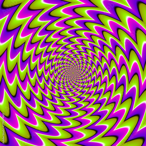 Green, pink and purple spirals. Spin illusion.