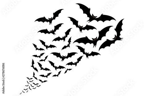 flying bats silhouettes. flock of bats