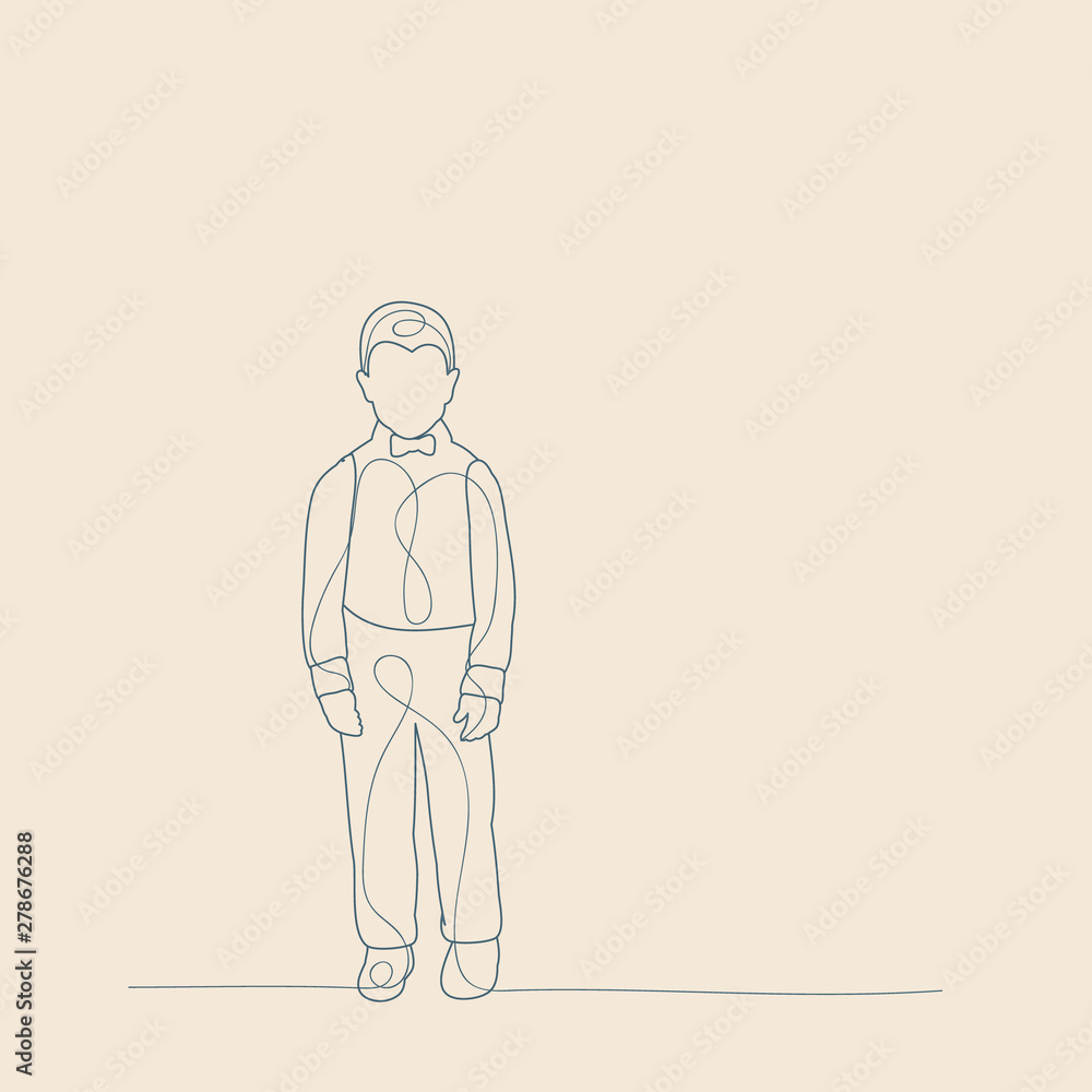 vector, isolated, sketch with lines, child boy on a beige background vector, isolated, sketch with lines, child boy on a beige background