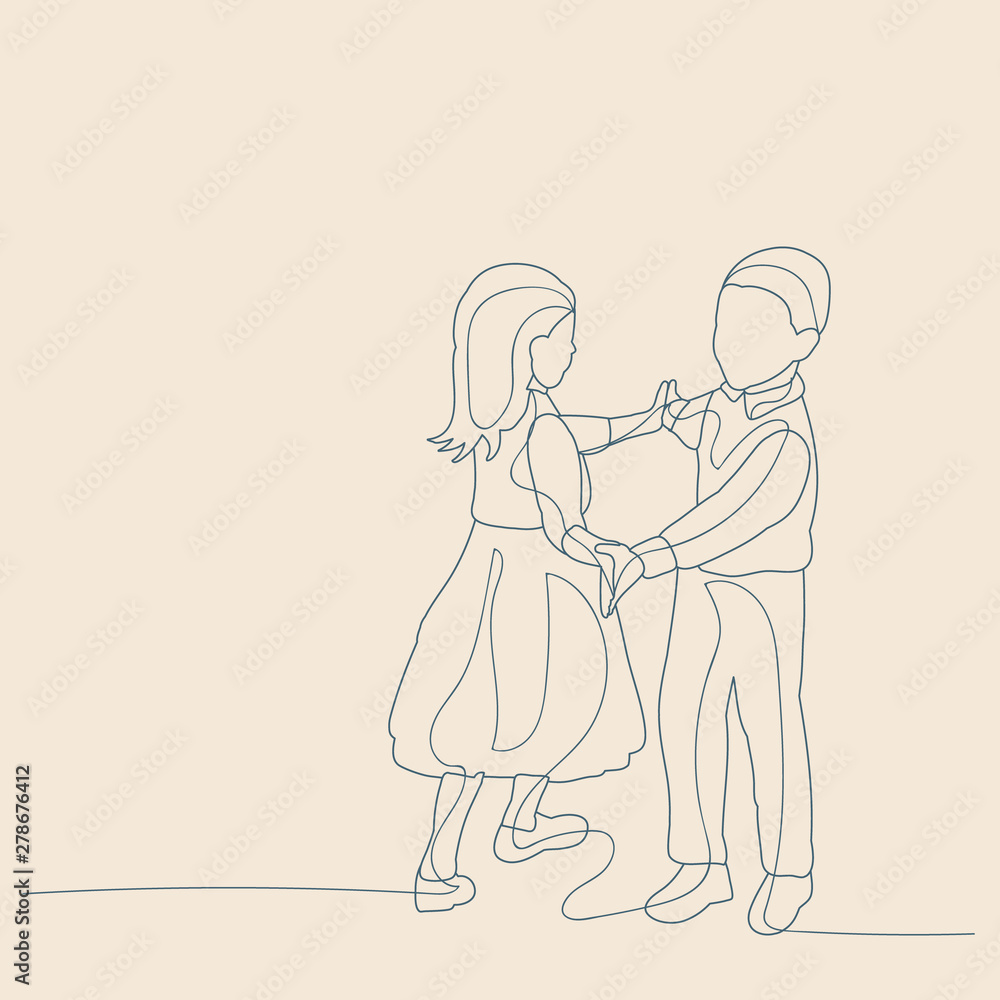 vector, isolated, sketch with lines, kids, friendship