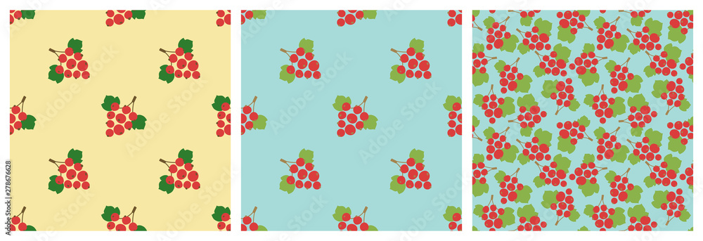 Red currant. Seamless pattern. Vector berries. Natural fashion print. Design elements for textile or clothes. Hand drawn doodle repeating delicacies. Food background patterns. Vegan menu
