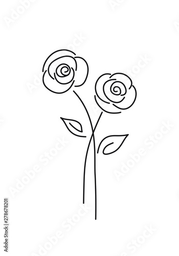 Abstract minimal roses flower. One line drawing icon.