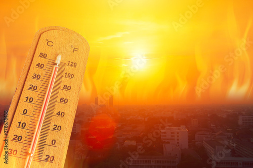 Fototapeta global warming high temperature city heat wave in summer season concept