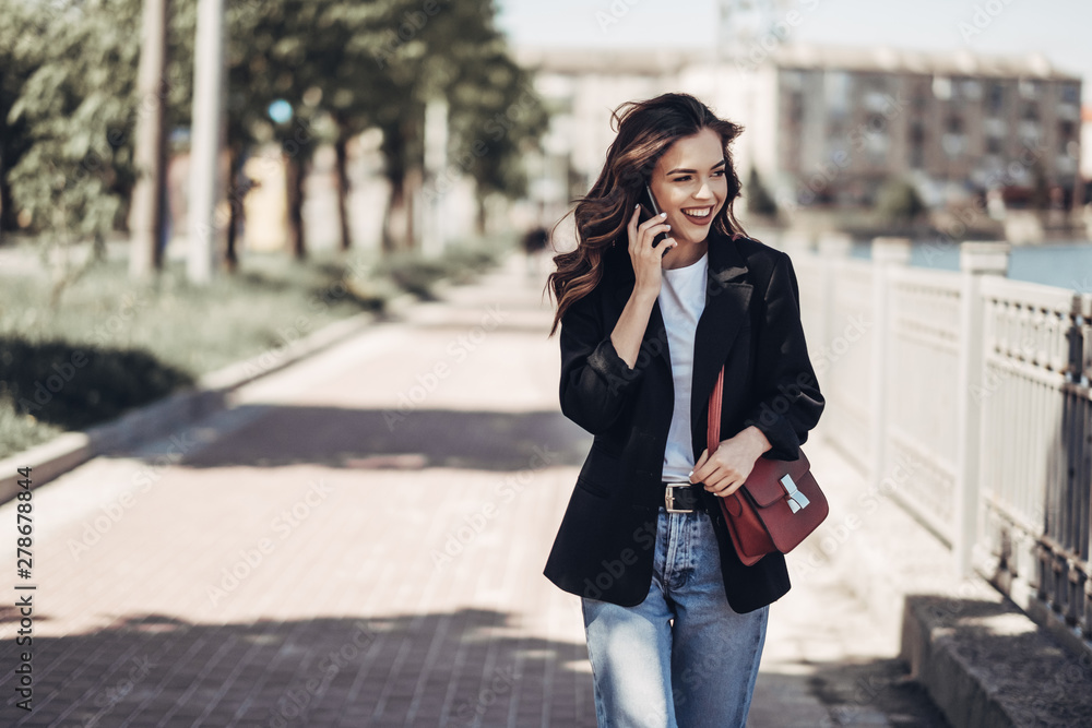 Fashion Portrait of Stylish Pretty Brunette Young Woman Outdoor Fashion Portrait of Stylish Pretty Brunette Young Woman Outdoor