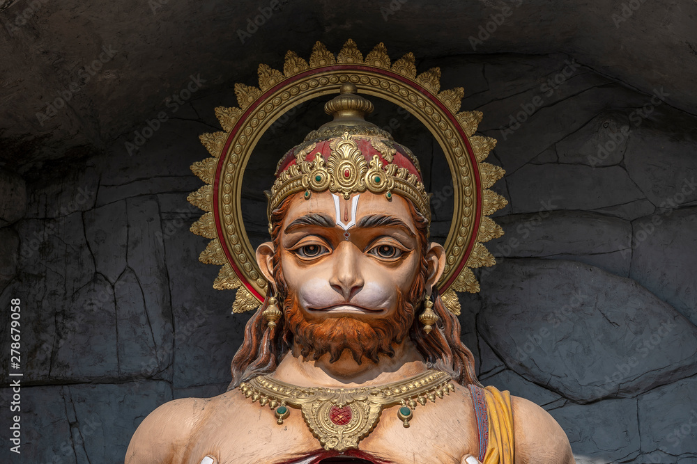 Fototapeta premium Hanuman statue, Hindu idol near Ganges River, Rishikesh, India. Sacred places for pilgrims