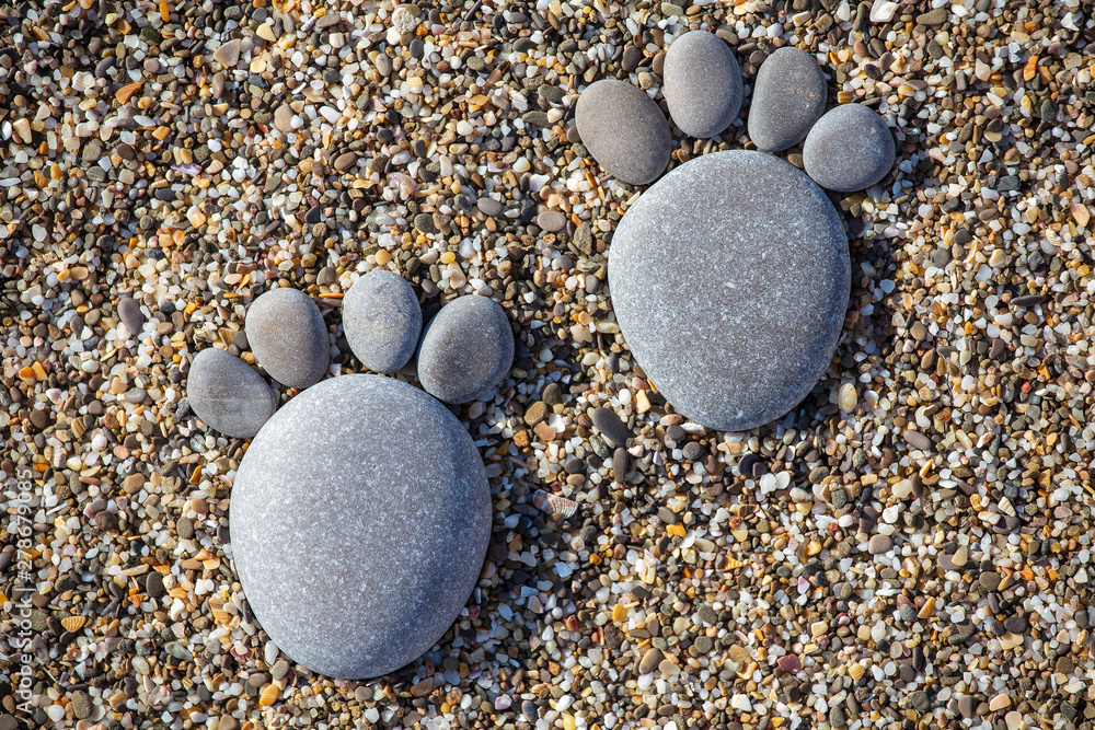 Two tiny stone feet and toes on pebble stone background, stone in the shape of a human feet. Closeup Two tiny stone feet and toes on pebble stone background, stone in the shape of a human feet. Closeup