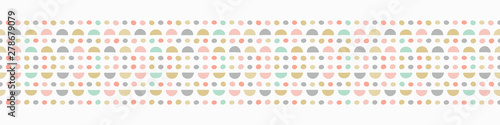 Border repeat pattern of hand drawn semi circles and spots. Vector geometric seamless abstract design ideal for children.