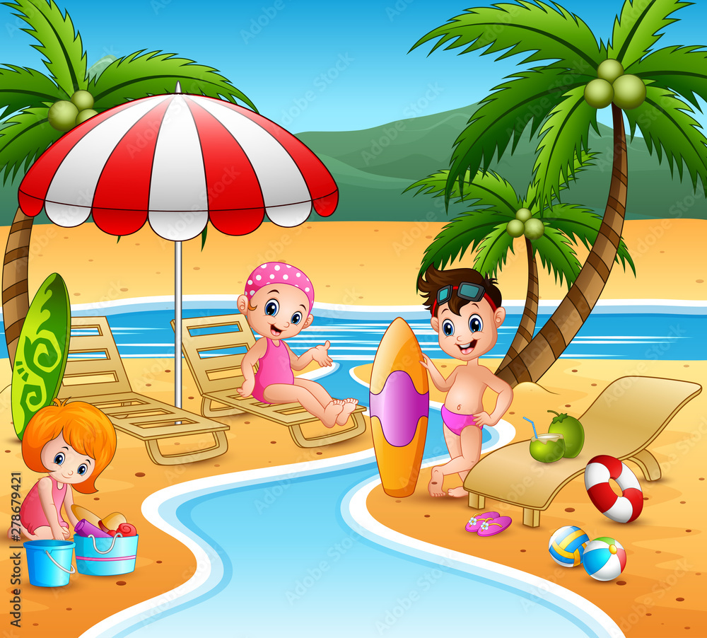 Children enjoying a summer vacation on the beach
