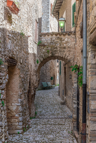 Cottanello  Rieti  Italy  - A very small and charming medieval village with stone hermitage on the Rieti hills  Sabina area  Lazio region  central Italy.