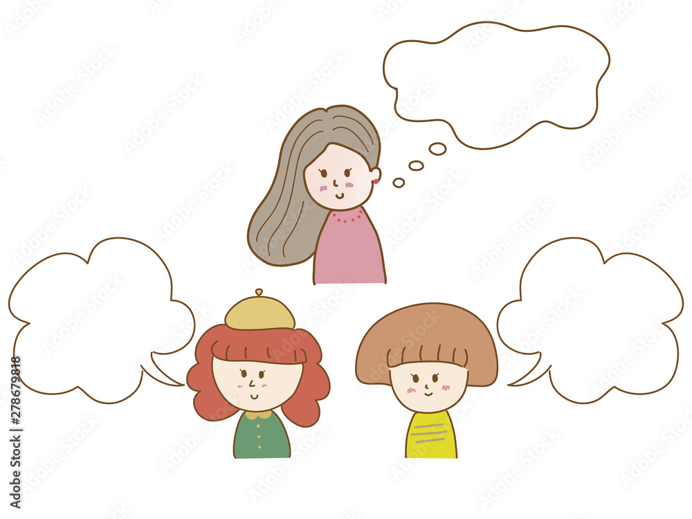 Smiling girls with speech bubble, vector illustration Smiling girls with speech bubble, vector illustration