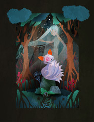 Poster Sprookjeswereld Negenstaartige vos kumiho aziatisch sprookje  © Black Spring