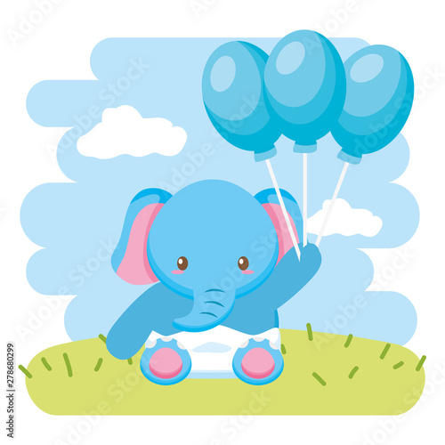 Fototapeta Naklejka Na Ścianę i Meble -  cute little elephant baby with balloons helium