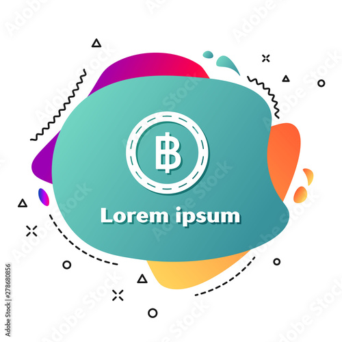White Cryptocurrency coin Bitcoin icon isolated on white background. Blockchain technology, bitcoin, digital money market, cryptocoin wallet. Abstract banner with liquid shapes. Vector Illustration