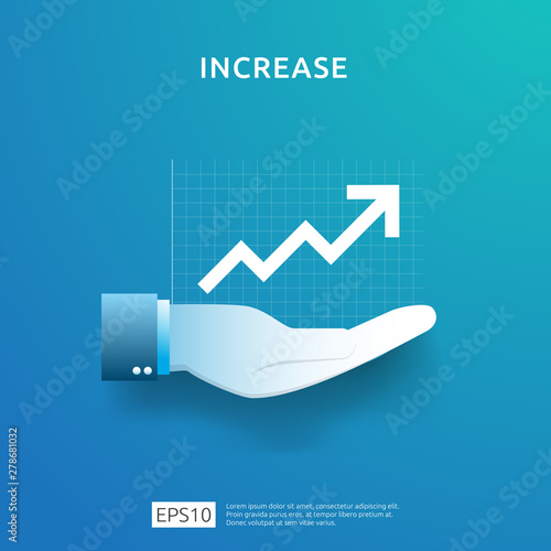 business chart on hand. income salary rate increase. graphic growth margin revenue. Finance performance of return on investment ROI concept with arrow element. flat style design vector illustration.