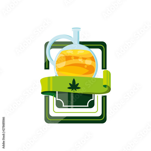 cannabis leaf plant with oil jar