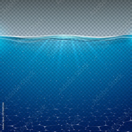 Vector underwater blue ocean background design on transparent background. Summer illustration with deep sea scene for banner, flyer, invitation, brochure, party poster or greeting card.