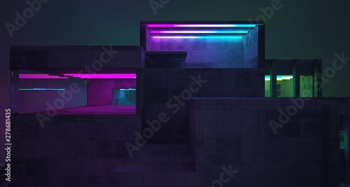 Abstract architectural concrete and white interior of a minimalist house with color gradient neon lighting. 3D illustration and rendering. © SERGEYMANSUROV