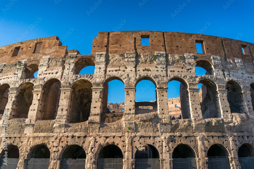 Architecture background of historic Roman gladiator amphitheatre Coliseum