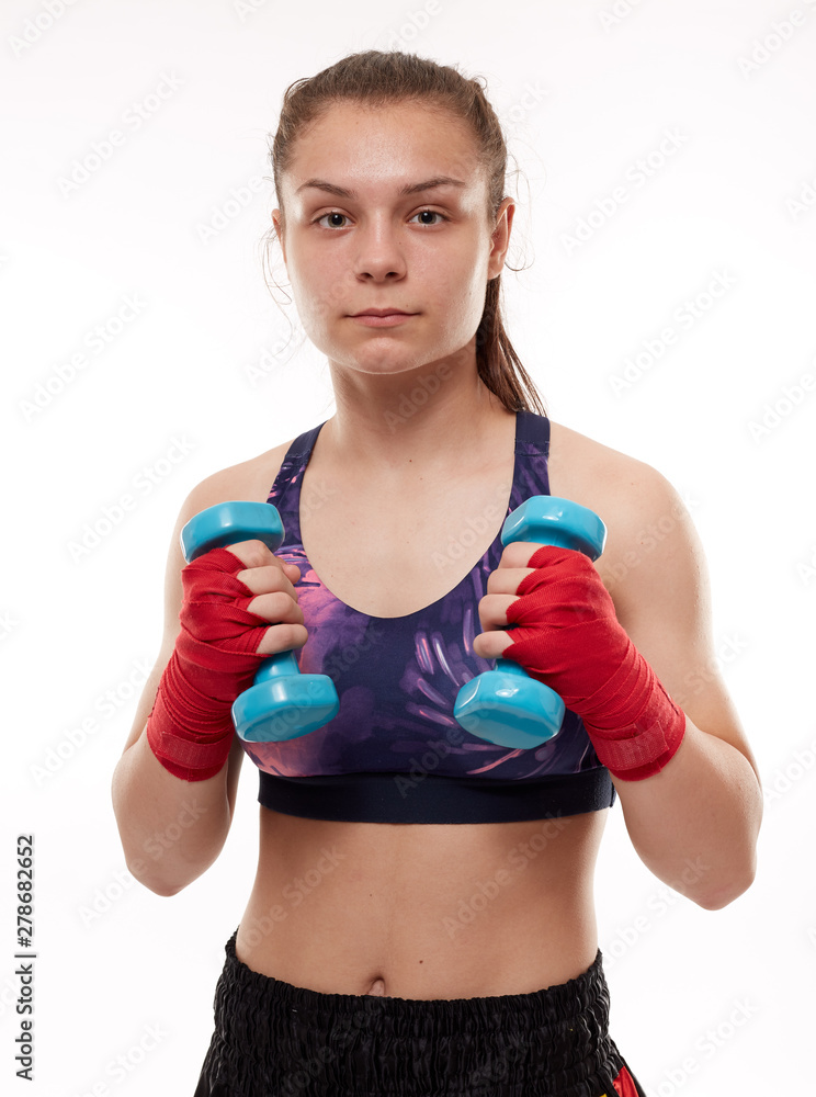 Kickboxing girl on white Kickboxing girl on white
