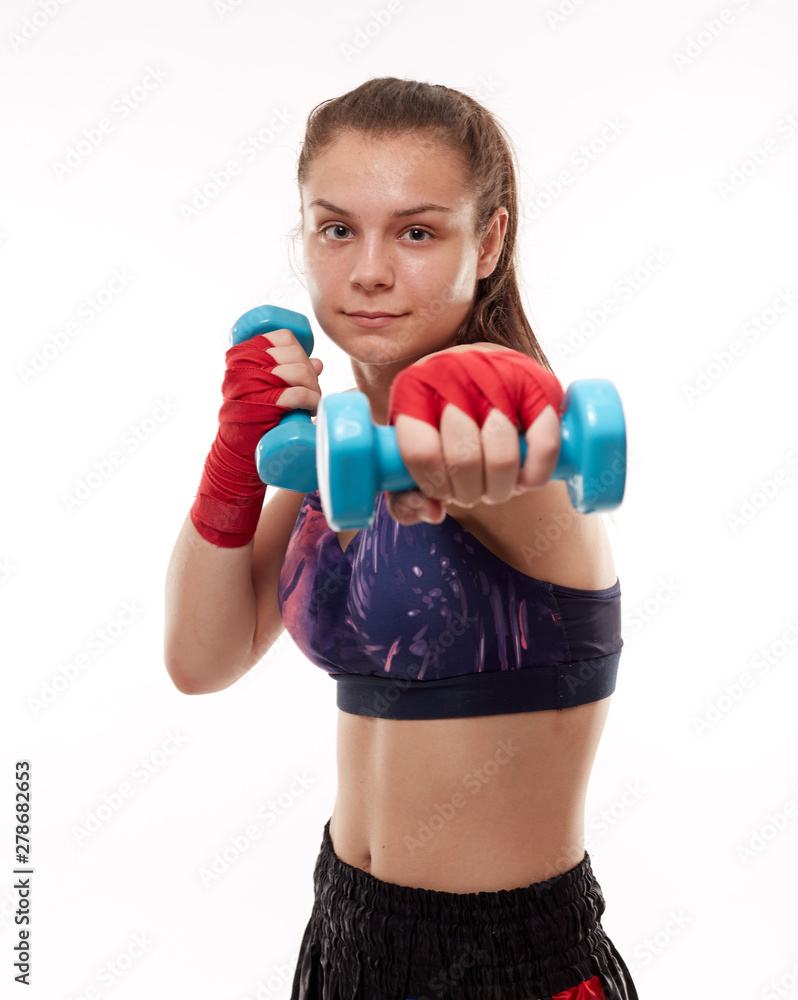 Kickboxing girl on white Kickboxing girl on white