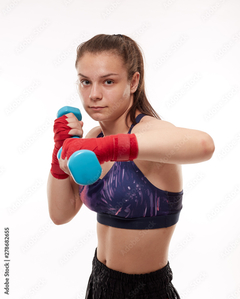 Kickboxing girl on white