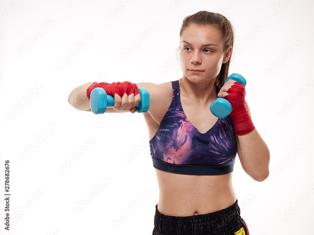 Kickboxing girl on white Kickboxing girl on white