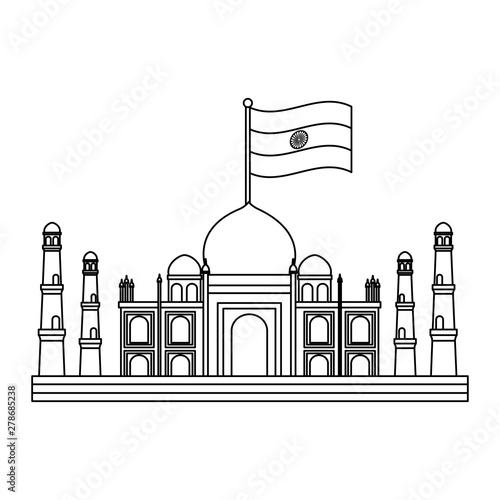 taj mahal indian mosque with flag