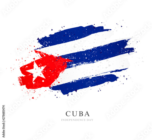 Flag of Cuba. Brush strokes drawn by hand. Independence Day.